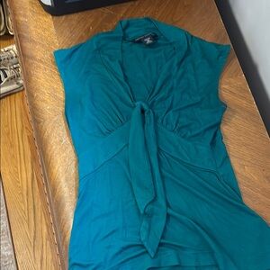 Banana Republic Blue Ruched Tie Front Blouse